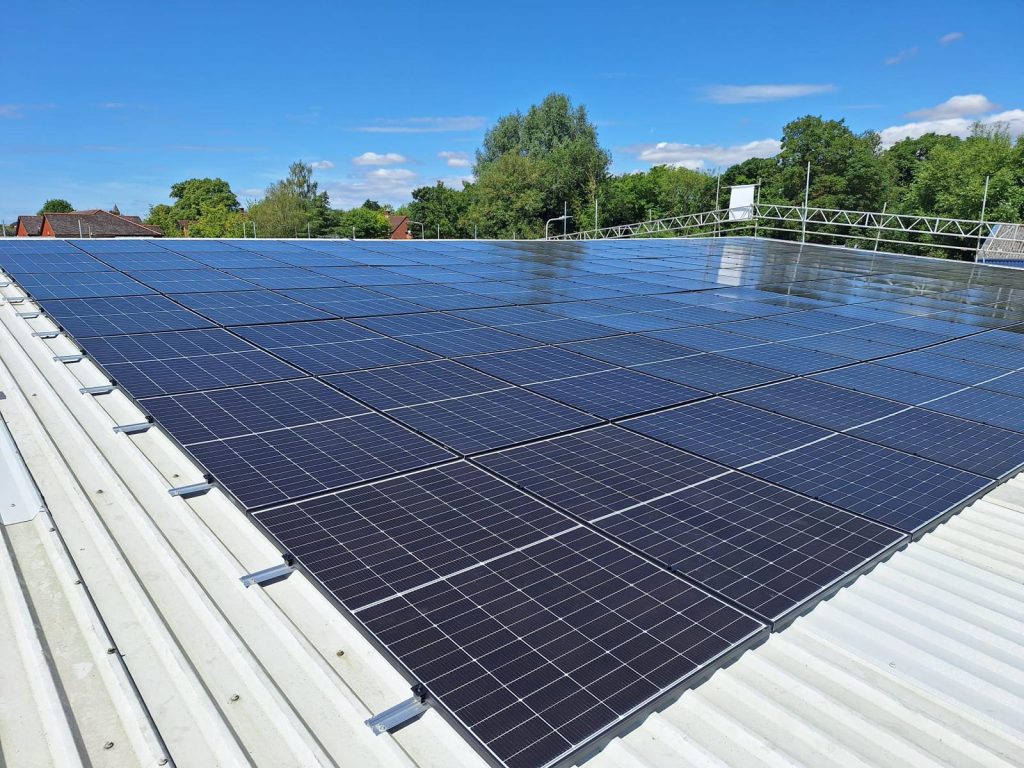 Solar panels on roof of WASHCO's headquarters in Newbury